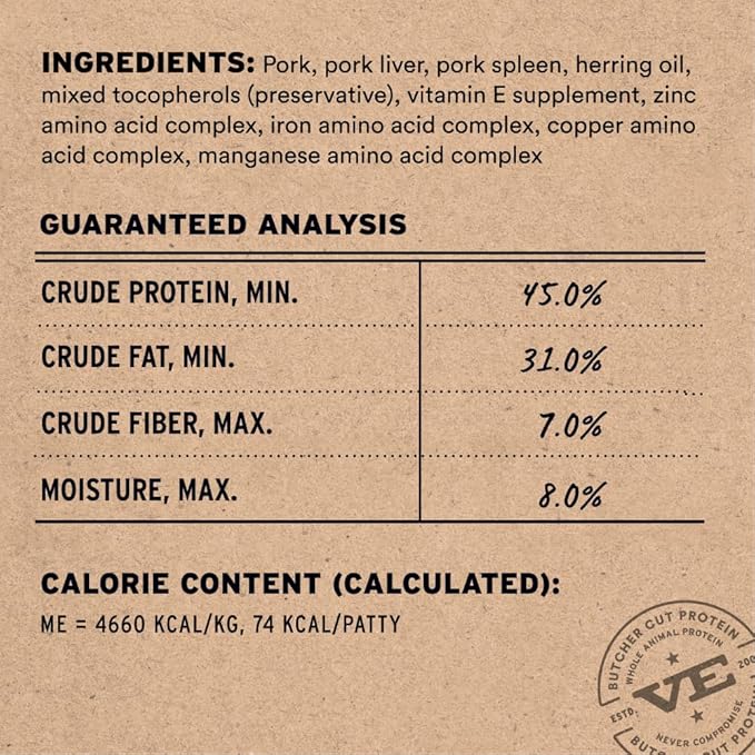 Vital Essentials Freeze Dried Cat Food, Raw Pork Mini Patties | Complete Meal or Topper | Easy to Portion and Rehydrate | High Protein, Grain Free Dry Cat Food |15 oz Bag
