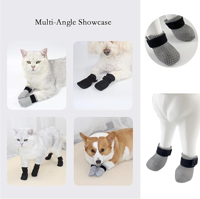 4pc Cat Scratch Cover for Nursing & Rehabilitation - Adjustable Cat Bath Gloves, Anti-Scratch Pet Grooming Booties for Bathing (Black)