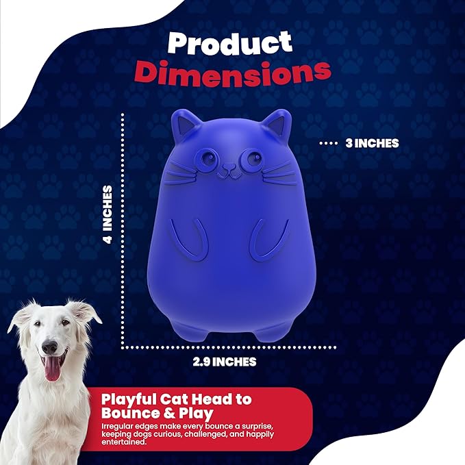 PawPounce – Indestructible Dog Toy for Aggressive Chewers – Cat-Themed Design for Fun & Interactive Play – Supports Dental & Gum Health – Pet-Safe & Made in USA (4 x 3 x 2.9 Inches)