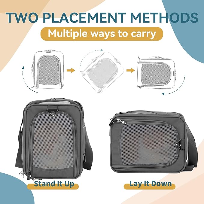 ‌Petsfit Airline Approved Pet Carrier for Small Cats, 15x8x10 TSA Approved Carrier, with Removable Dual-Sided Padding (2-Way Placement) - Fits Under Most Airplane Seats, Escape Proof (Grey)
