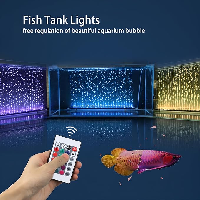 Submersible Aquarium Light:Fish Tank Light with Air Bubble Hole-RGB Color Changing Brightness Adjustable IP68 Waterproof Remote Control LED Light for Aquarium Fish Tank 12 inch