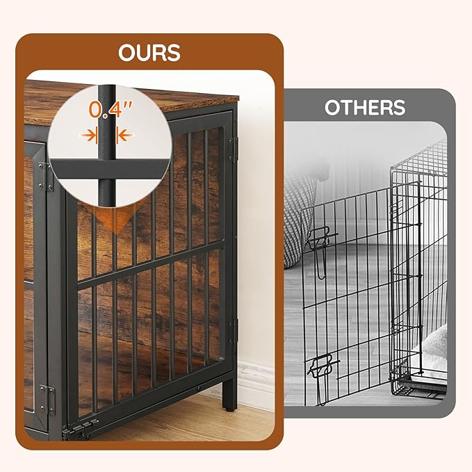 HOOBRO Heavy Duty Dog Crate Furniture, 39.4" Wooden Indoor Kennel with 3 Doors, Chew Resistant Metal Cage for Medium and Large Breeds, Dog Crate Side Table, Black and Rustic Brown BF101GW03