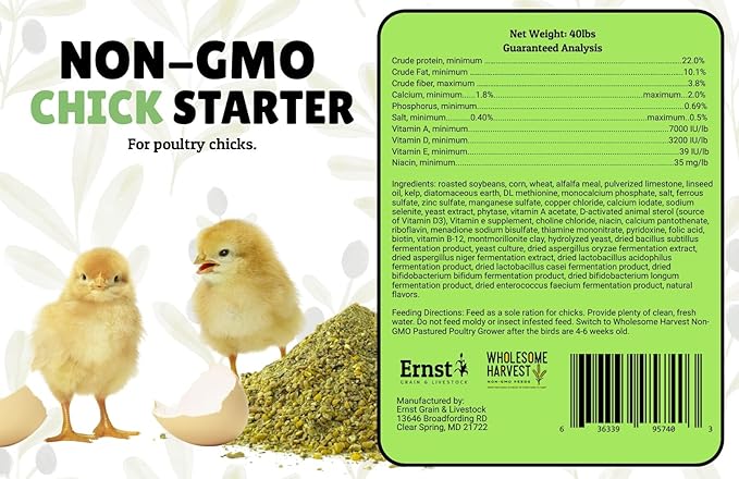 Chick Starter Feed - Non-GMO Chick Food Starter with Omega 3 and Natural, Herbal Ingredients - Chicken Feed for Growing Healthy Chicks with High-Protein 22% and Probiotics - 25 Lb