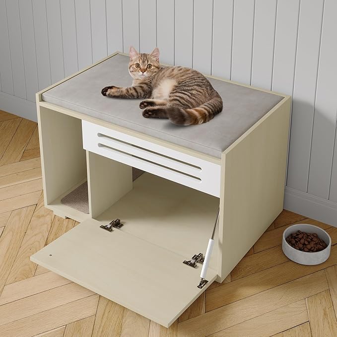 Garvee Cat Litter Box Enclosure Furniture Wooden Hidden Litter Box Cabinet Dog Proof Cat Washroom Kitty House with Vent Door