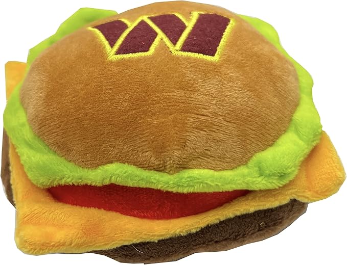 Pets First NFL Washington Commanders Cheese Burger Plush Dog Squeak Toy - Cutest Stadium HAMBERGER Snack Plush Toy for Dogs & Cats with Inner Squeaker & Beautiful Football Team Name/Logo (WAC-3353)