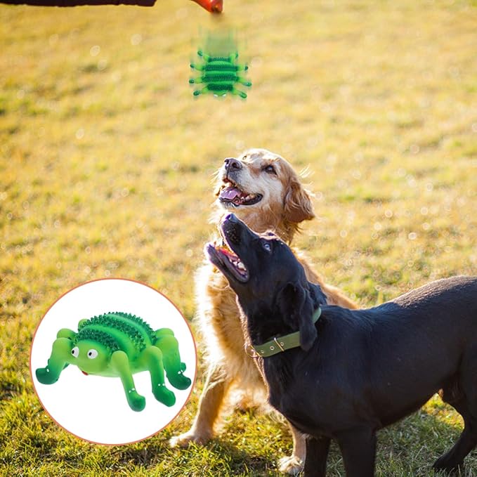 Abaodam Squeaky Pet Chew Toy for Dogs and Cats Small Durable Latex Puppy Teething Plaything Spider and Ladybug Design Interactive Fun