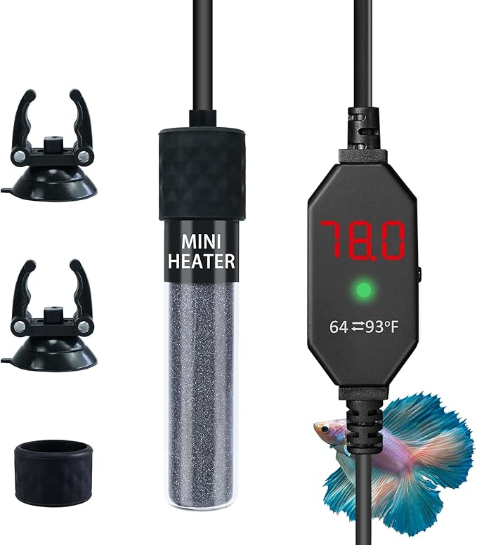Small Submersible Aquarium Heater, Adjustable Mini Fish Tank Heater 25W 50W 100W 150W with External Temperature Controller, Digital Display, for 5/10/20/30 Gallons (50W)