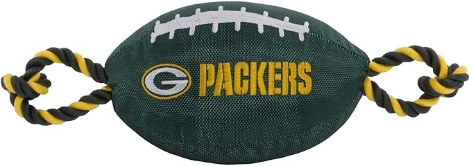 Pets First NFL Green Bay Packers Football Dog Toy, Tough Quality Nylon Materials, Strong Pull Ropes, Inner Squeaker, NFL Team Color