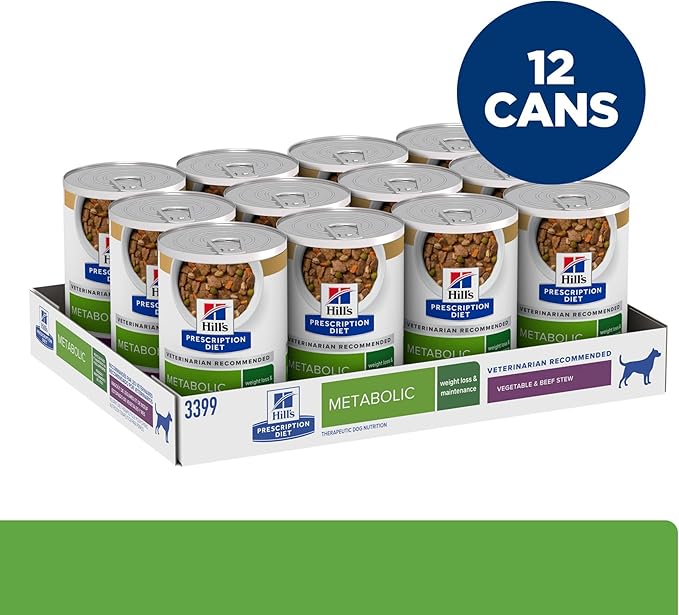 Hill's Prescription Diet Metabolic Weight Management Wet Dog Food, Vegetable & Beef Stew, 12.5 oz. Cans, 12-Pack
