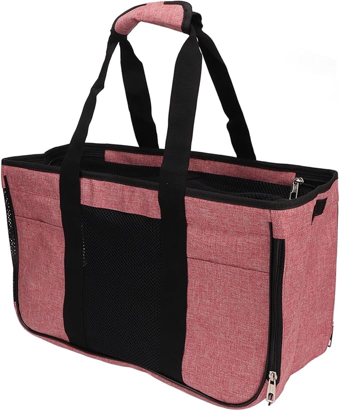 Breathable Cat Carrier with Anti Escape Design, Soft Portable Cat Travel Carrier for Small Pets, Mesh Cat Bag with Pockets and Roll Up Door for Vet Visits Car Travel (Pink with Black)