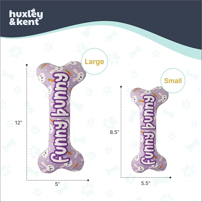 Huxley & Kent Funny Dog Toy w/Squeaker – Power Plush Squeaky Dog Toys for Small, Medium & Large Dogs – Soft Stuffed Animal for Indoor Play & Fetch - Funny Bunny Bone, Large