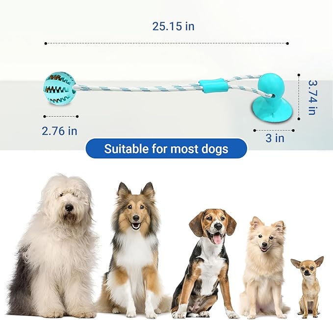 Dog Chew Toys for Aggressive Chewers, Tug of War Suction Cup, Dog Puzzle Toys Treat Food Dispensing Ball, Puppy Rope Enrichment, Indestructible Treat Food Dispensing Ball (Blue)