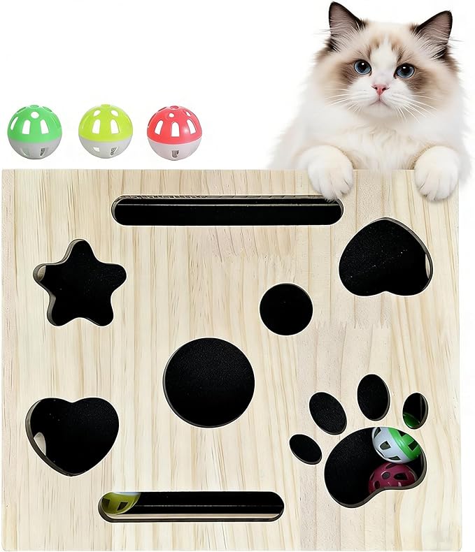 Cat Nail File Box for Indoor Cats – No Assembly Needed, 2026 Upgrade Wooden Scratch Puzzle Enrichment Box with Bell Ball & Sandpaper, Stress-Free Nail Trimming Alternative to Clippers