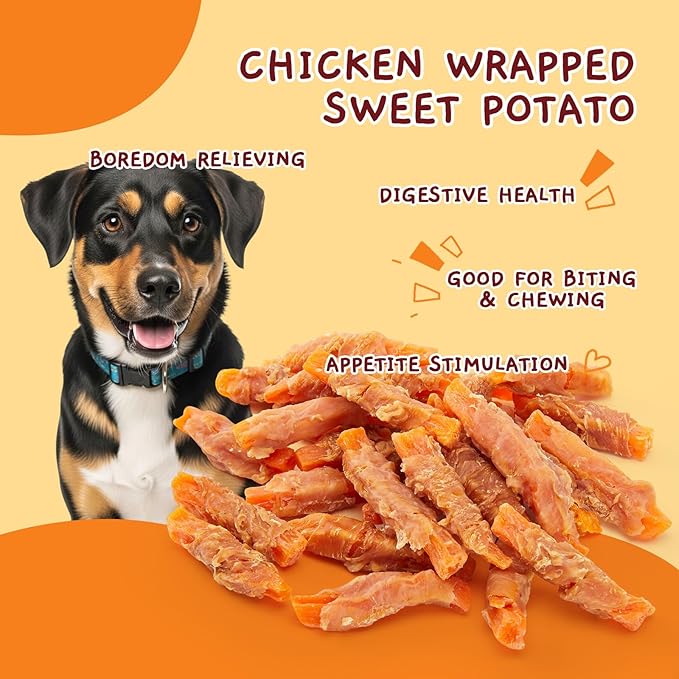 Jungle Calling 21.2 oz Dog Treats for Medium/Large Breeds Rewards - Chicken Wrapped Sweet Potato, Grain Free, Rawhide Free, Easy to Digest Treat Chews & Training Treats