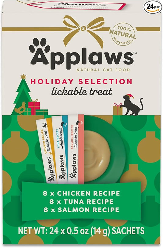 Applaws Lickable Cat Treats, Natural Grain-Free Purée, Made with Limited and Natural Ingredients, No Artificial Additives, Chicken & Tuna Squeeze Up Cat Treats (24 x 0.5 oz Sachets)