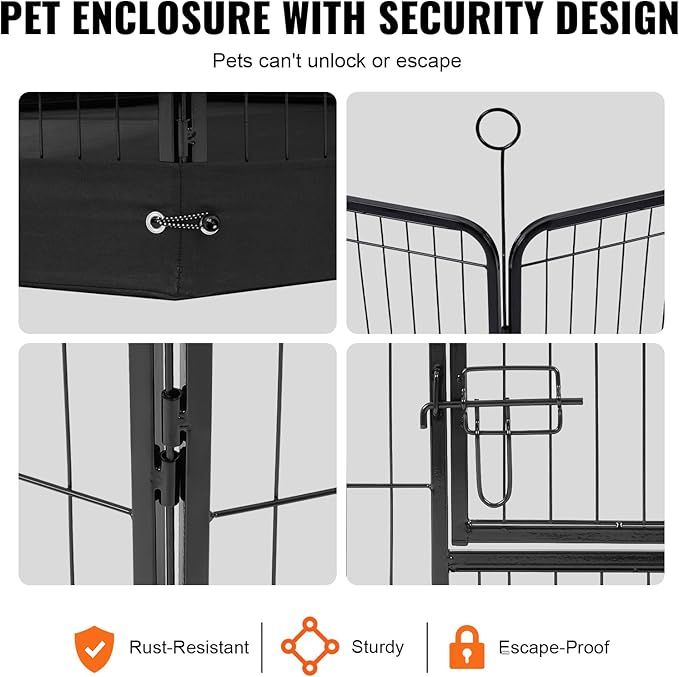 VEVOR Dog Playpen, 8 Pcs 24 x 24 in Panels Foldable Metal Pet Exercise Pen, Dog Fence Indoor and Outdoor Pen with Door, Storage Bag and Bottom Pad, Pet Playpen for Dogs, Cats and Other Small Animals