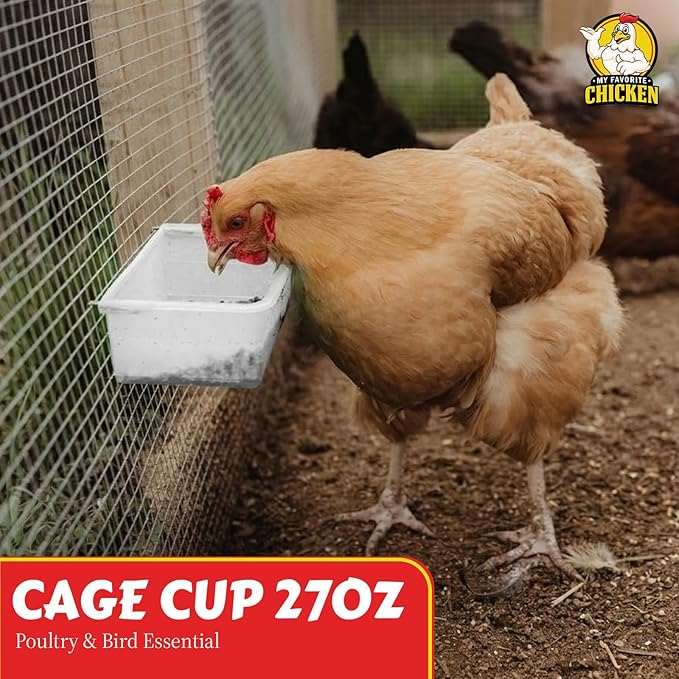 My Favorite Chicken Cage Cup 27oz – Hanging Chicken Feeder & Hanging Chicken Waterer for Chick, Quail, Duck, Parakeet – Small Poultry Waterer & Feed Dish – Cage & Coop Accessories
