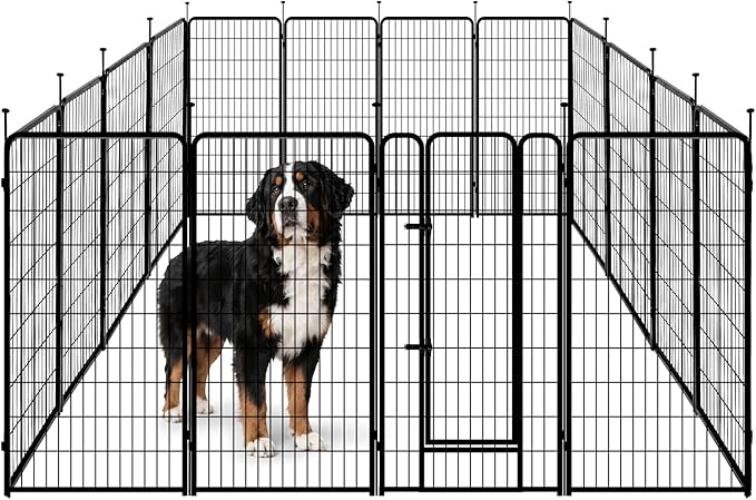 Amazon Basics Dog Playpen, 16 Panels Metal Fence with Door, Foldable for Indoor and Outdoor Use, Suitable for Small to Medium Sized Dogs, 48 Inch Height, Black