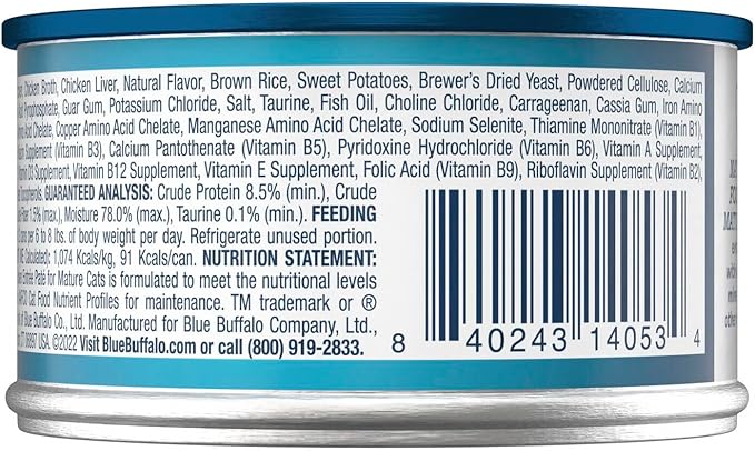 Blue Buffalo Tastefuls Wet Food for Mature Adult Cats 7+, Made with Natural Ingredients, Chicken Paté Entrée, 3oz Cans, 4Pack Trial Size