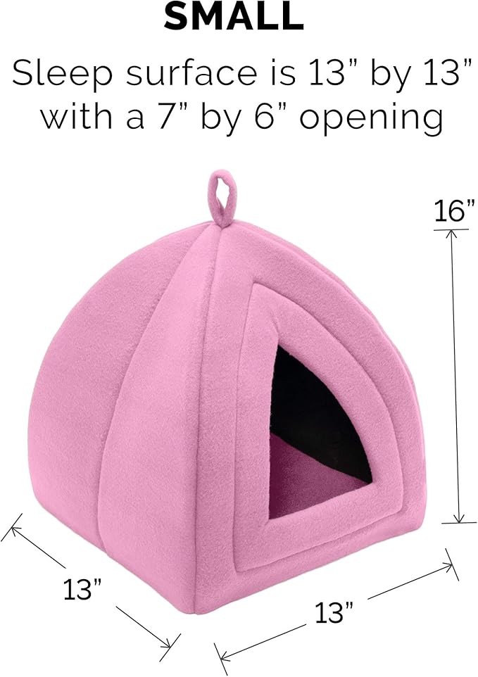 Furhaven Cat Bed Cave for Indoor Cats & Small Dogs, Washable & Foldable w/ Removable Cushion - Polar Fleece Pet Tent - Cotton Candy Pink, Small