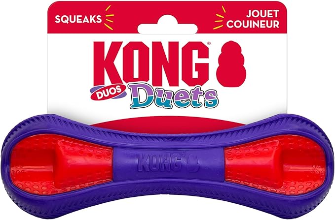 KONG Duets Duos Bouncy Dual Color Squeaky Toy fot Dogs (Bone, Medium)