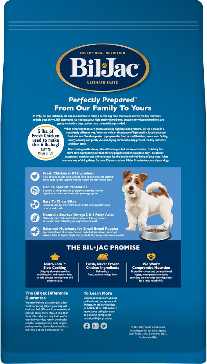 Bil-Jac Small Breed Puppy Dry Dog Food | Chicken | Oatmeal & Yam Recipe | 6 lb