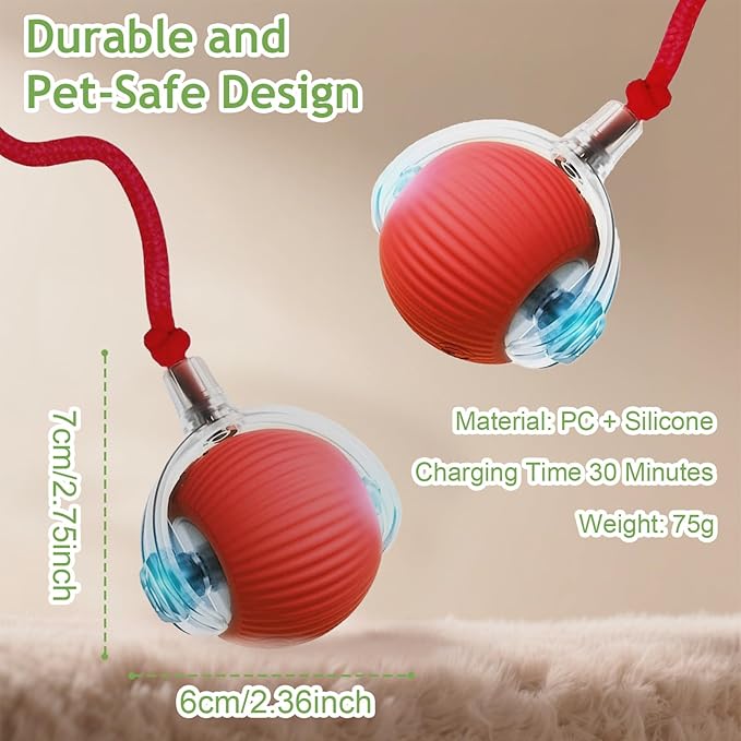 Interactive Rolling Dog Ball, 2026 New Self Rolling Dog Ball Interactive Cat Toys Automatic Cat Toy Self Moving Dog Toys, 360° Smart Automatic Toy Electric (Red)