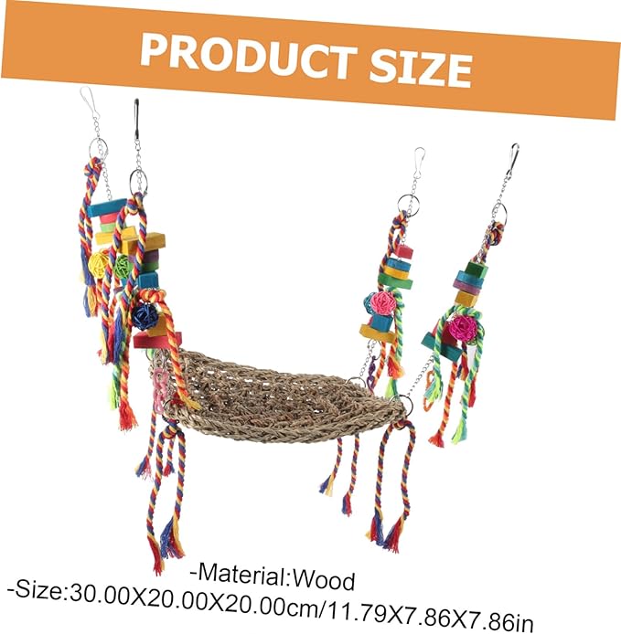 Abaodam Multifunctional Squirrel Parrot Net Hammock Natural Grass Climbing Mat for Hamsters Birds Pets Chew Decorative Bird Cage Accessory Promotes Comfort