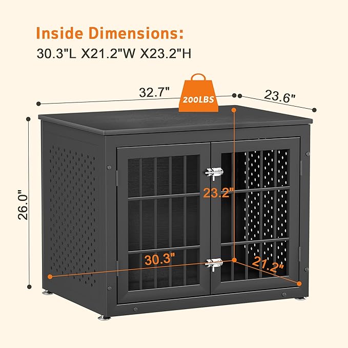 rehomerance 32" Heavy Duty Dog Crate Furniture for Small and Medium Dogs, Metal Kennel for High Anxiety Dogs, Chew Proof Pet Cage Indoor, Decorative Dog Kennel End Table