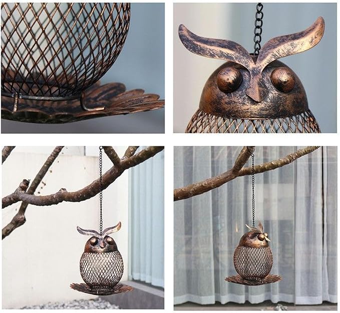 Wild Bird Feeders | Cute Metal Vintage Owl-Shaped Large Capacity Bird Feeder, Squirrel-Proof Design for Finch, Bluebird, Sparrow, and Other Birds, Yard, Deck, Porch, Garden Birding