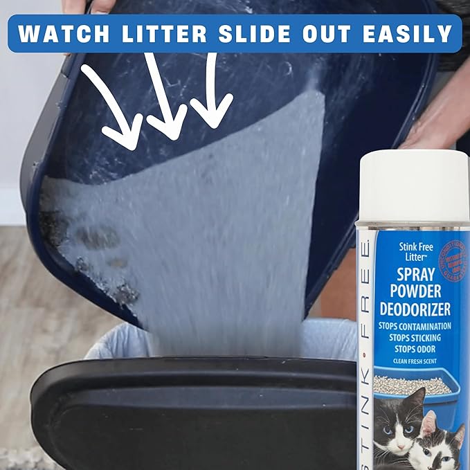 Cat Litter Box Deodorizer Powder Spray & Odor Eliminator (2 Cans) - Non-Stick Kitty Litter Box Deodorizer, Eliminators, Absorber & Freshner