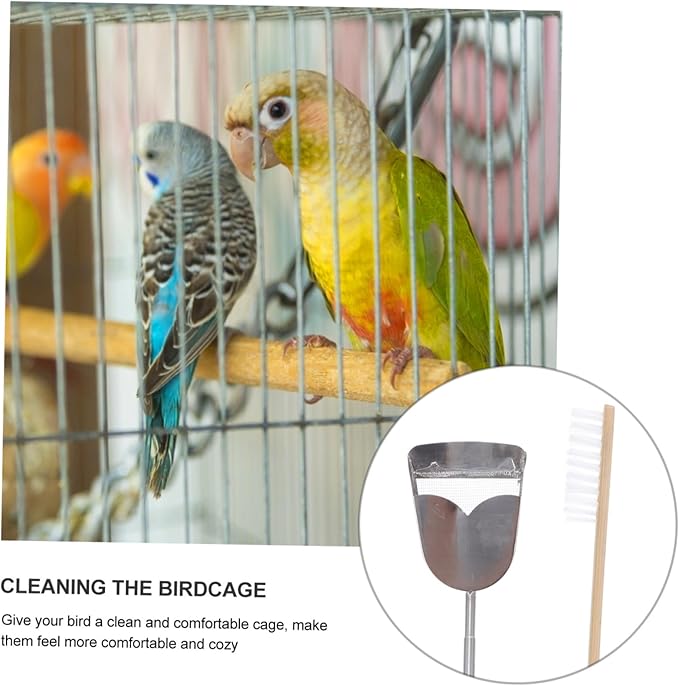 VOSAREA 2pcs Pet Bird Cage Cleaning Brush and Shovel Kit Handle for Easy Cleaning Accessory for Parrot and Bird Cages Selection