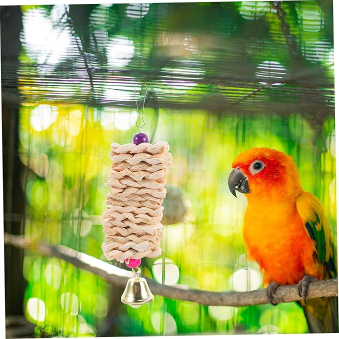 Milisten 3Pcs Natural Straw Woven Parrot Chew Bird Hanging Biting for Parakeets Parrots Engaging Bird Cage Accessories for Chewing Enrichment