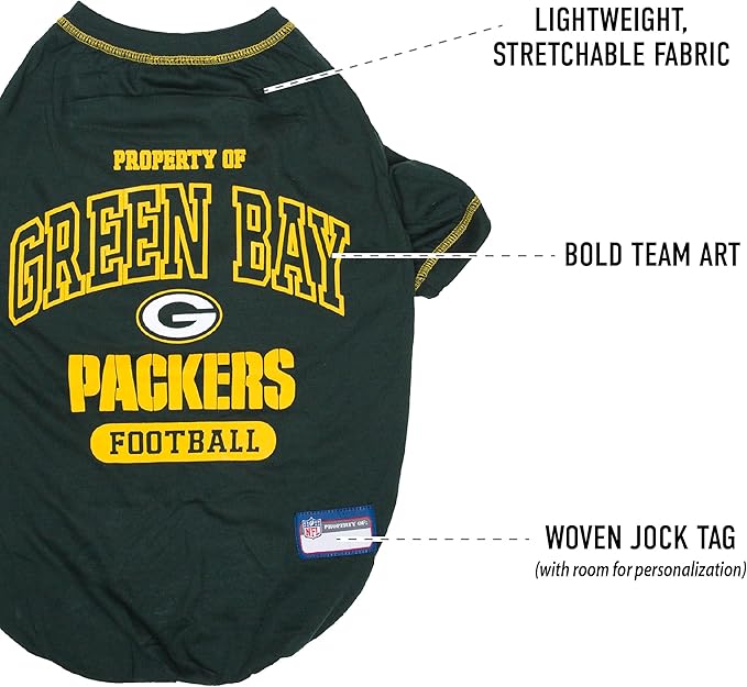 NFL Green Bay Packers Dog T-Shirt for Pets, Size Large. Officially Licensed Pet Shirt with Team Logo, Soft Stretchable Comfort Fit Apparel for Dogs & Cats
