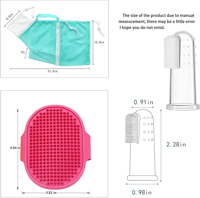 Adjustable Multifunctional Anti-Bite Shower Net, Cat Grooming Mesh Bag, Bath Brush and Pet Finger Toothbrush - B-Grey