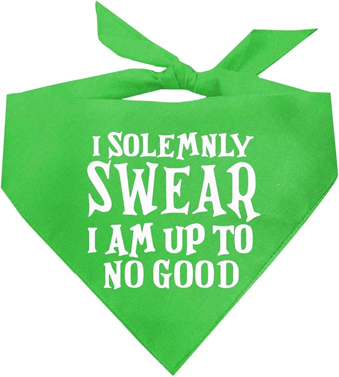 I Solemnly Swear I Am Up to No Good Dog Bandana (Lime Green, XS 1101)