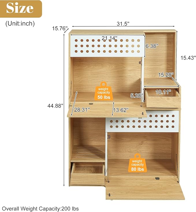 GDFStudio 44" Modern Cat Litter Box Enclosure Furniture, 2 in 1 Cat Furniture Set with Storage Shelf and Flip Door, Wooden Indoor Cat House, Space Saving Pet Furniture, Natural