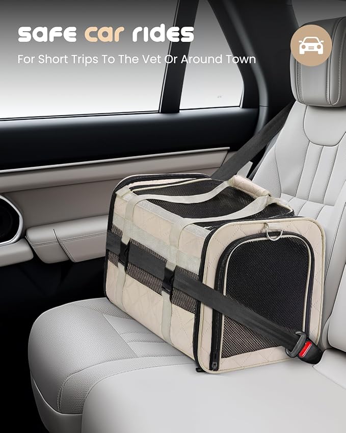 MIDOG Cat Carrier Soft for Small to Medium-Sized Cats,Up to 25 Lbs, TSA Airline Approved Soft Sided Pet Carrier,Collapsible Travel Cat Carriy Bag(Beige,20 inch x 13 inch x 13 inch)