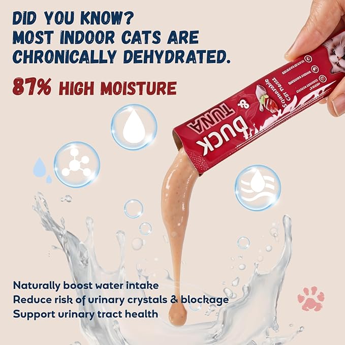 Pawmate Lickable Tuna & Duck Cat Treats, High Moisture Wet Cat Squeeze Snacks for Urinary Health & Hydration, Creamy Cat Puree for Kittens & Adult Cats, Grain-Free & Easy to Digest, 20 Tubes, 15g Each