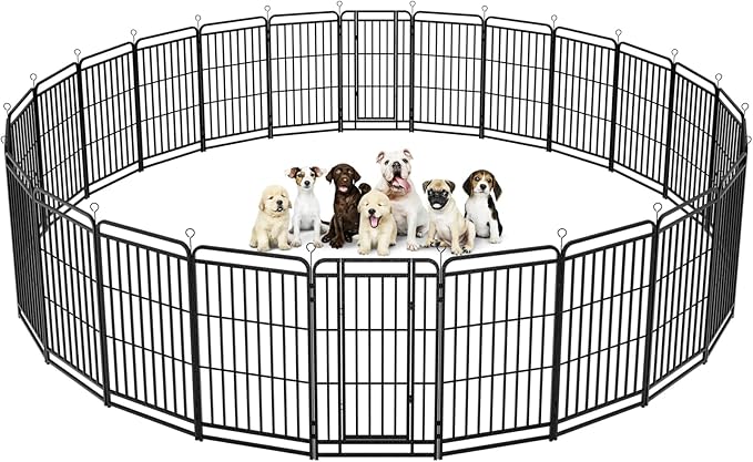 Kfvigoho Heavy Duty Dog Playpen: 24 Steel Panels 47" Height, Square Steel Pipe with Reinforced Crossbars, 54FT 227 Sq.ft Portable Fence for Yard RV Camping, Snowy Black
