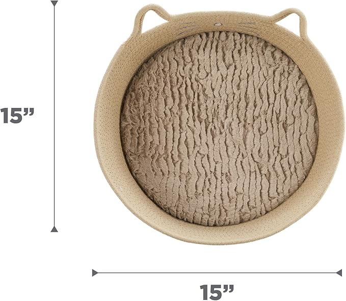 Catstages Bed & Basket Retreat 2-in-1 Cat Bed with Removable Cushion, Plush Cotton Rope, Tan, 15 in – Versatile Pet Bed and Toy Storage Basket