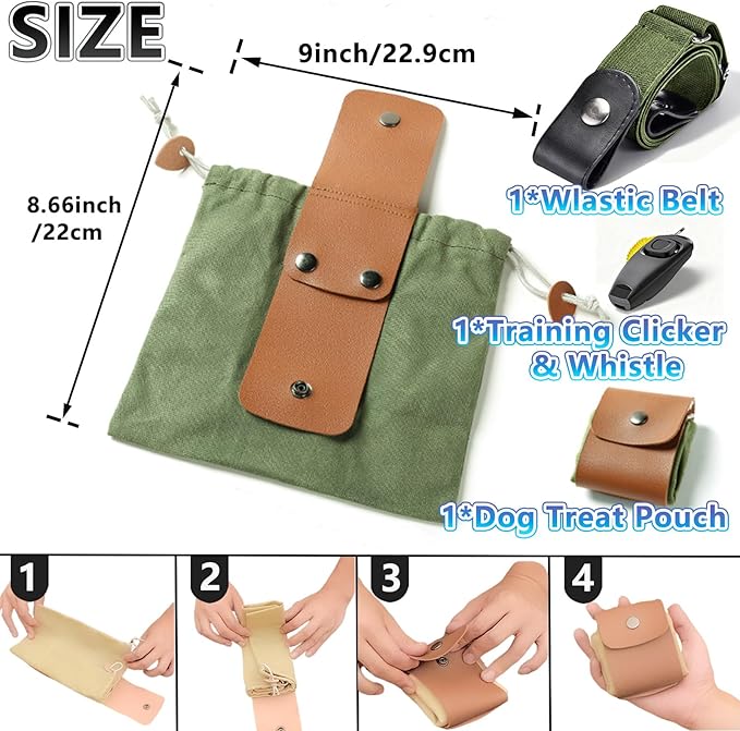 Dog Treat Pouch with Training Clicker & Whistle - Stylish & Portable Large-Capacity Foldable Pet Training Pouch with Wlastic Belt for Outdoor Use/Pet Training (Green)