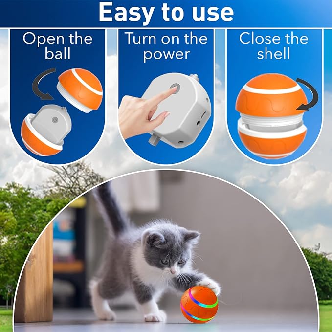 CSD Automatic Dog Ball Toy - USB Rechargeable, Dual Mode, Soft Exterior & PC Interior - for Small Breeds