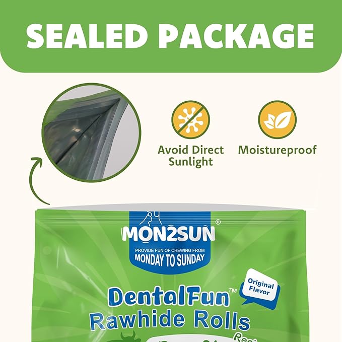 MON2SUN Dog Rawhide Rolls Twist Sticks 6.5 Inch Chew Treats Natural Flavor 60 Count for Puppy and Small Dogs