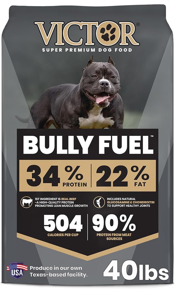 VICTOR Bully Fuel Dry Dog Food, 40 lb – Real Beef First Ingredient, High-Calorie Formula for Lean Muscle, Glucosamine & Chondroitin for Joint Health, Omega 3 & 6 for Skin & Coat