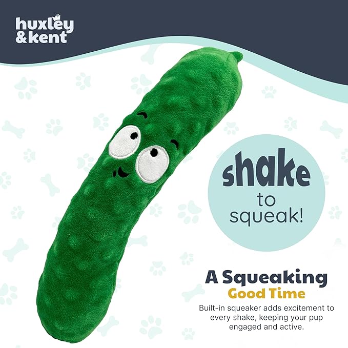 Huxley & Kent Funny Dog Toy w/Squeaker – Power Plush Squeaky Dog Toys for Small, Medium & Large Dogs – Soft Stuffed Animal for Indoor Play & Fetch - Fetchies® Dell Pickle, Small