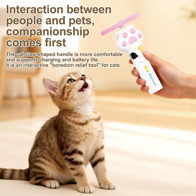 Cat & Small Dog Disc Launcher Toy, Rechargeable Flying Spinner Fetch Interactive Pet Toy with LED Lights, Adjustable Launch Control for Indoor Outdoor Play (White)