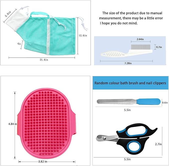 Adjustable Multifunctional Anti-Bite Shower net Bag，Cat Grooming Mesh Bag, Cat Bathing Bag，Cat Bath Brush and Cat Nail Clipper(A-Green)