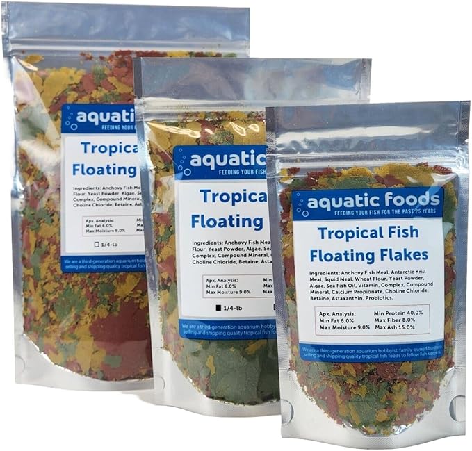 Tropical Fish Flakes, Mix of Krill, Color Enhancing, Spirulina Flakes for Cichlids, Angels, Tetras, Guppies. 12-Type Pellet Mix & 4-Type Wafers Included...WL 1/2-lb Foil Bag