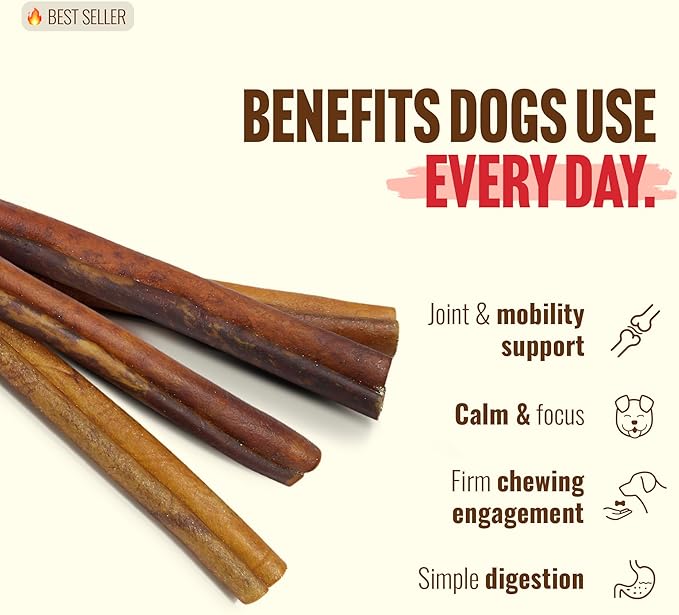 Natural Farm Peanut Butter Flavor Collagen Sticks for Dogs (12 Inch, 5 Pack), Long-Lasting Beef Collagen Sticks, Rawhide Alternative Chews with Chondroitin & Glucosamine, Low-Fat Dental Treats